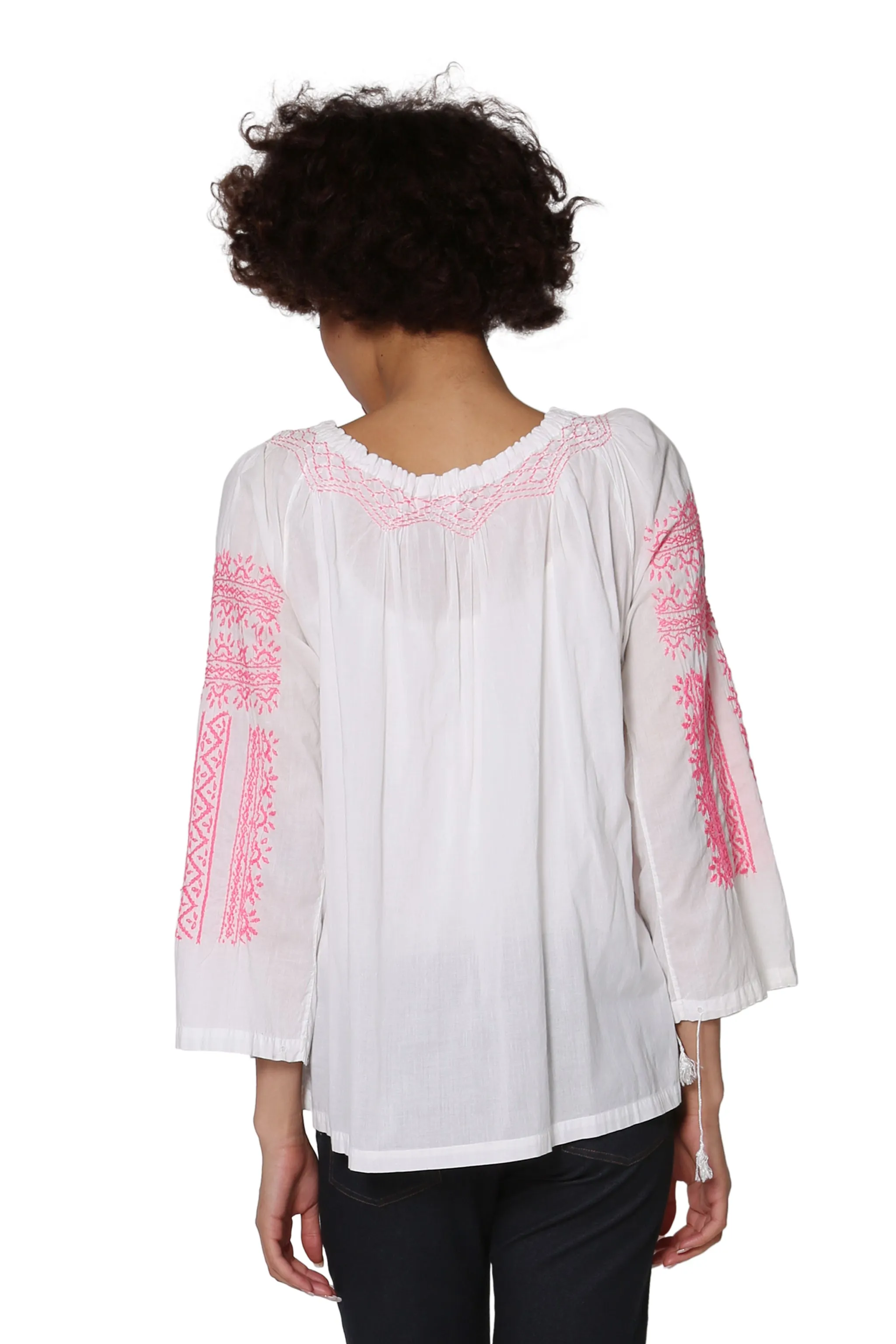 La Cera Hand-Embroidered Peasant Top