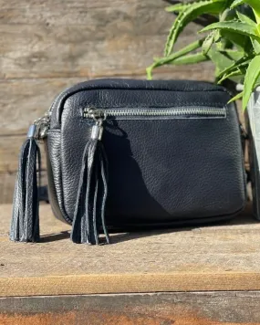 Leather Tassels Bag - Navy