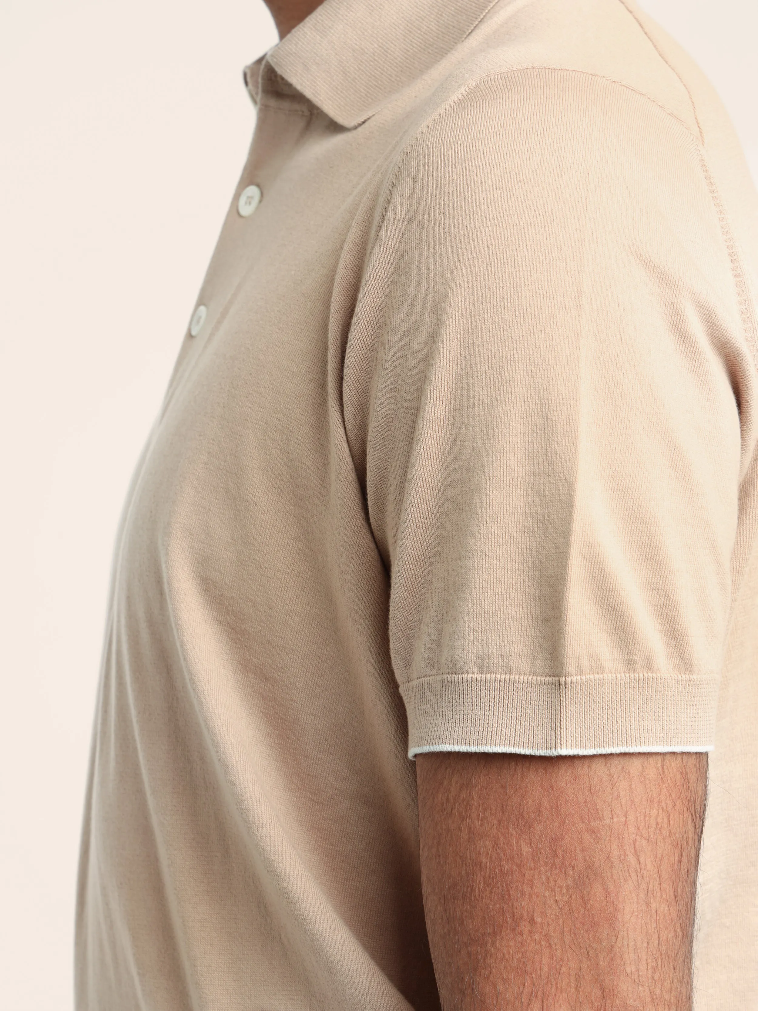 Light Brown Cotton Lightweight Knit Polo