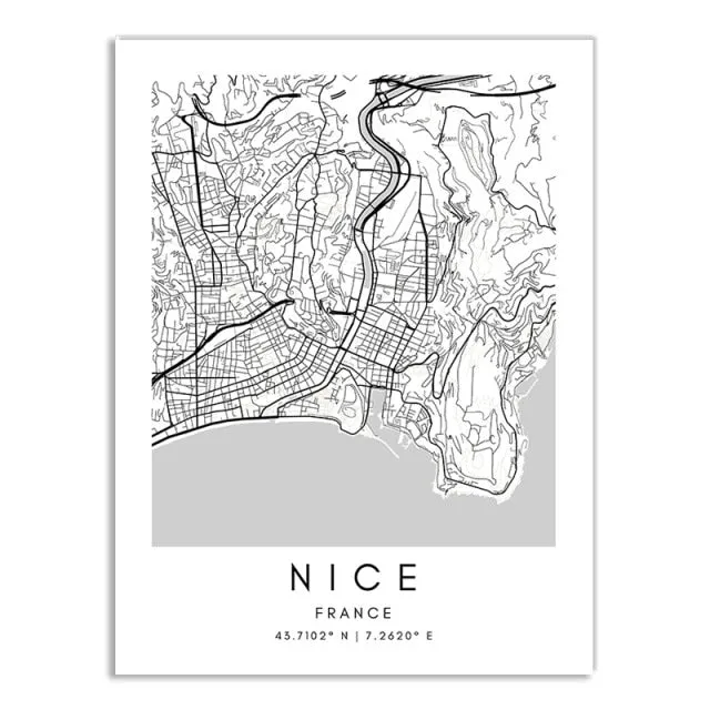 London Paris Amsterdam City Maps Wall Art Fine Art Canvas Print CUSTOM City Map Picture Minimalist Black White Nordic Style Home Office Interior Decor