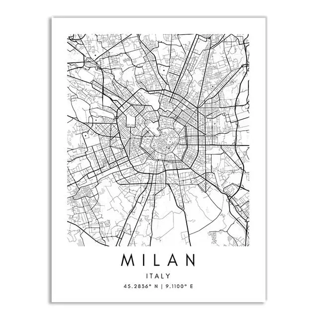 London Paris Amsterdam City Maps Wall Art Fine Art Canvas Print CUSTOM City Map Picture Minimalist Black White Nordic Style Home Office Interior Decor