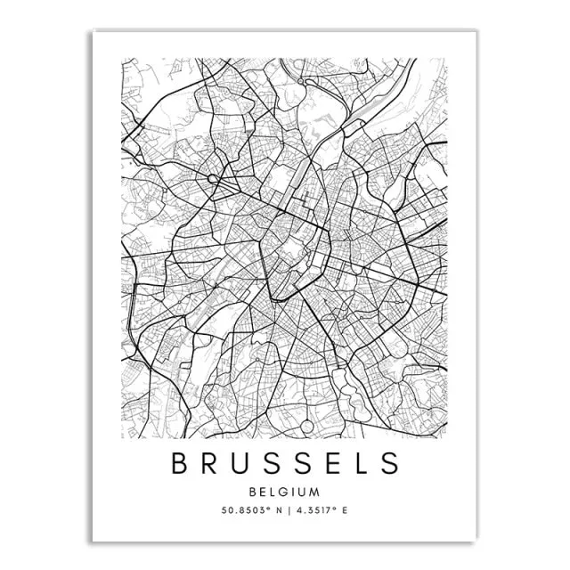 London Paris Amsterdam City Maps Wall Art Fine Art Canvas Print CUSTOM City Map Picture Minimalist Black White Nordic Style Home Office Interior Decor