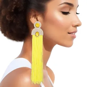 Long Tassel Earrings - Yellow