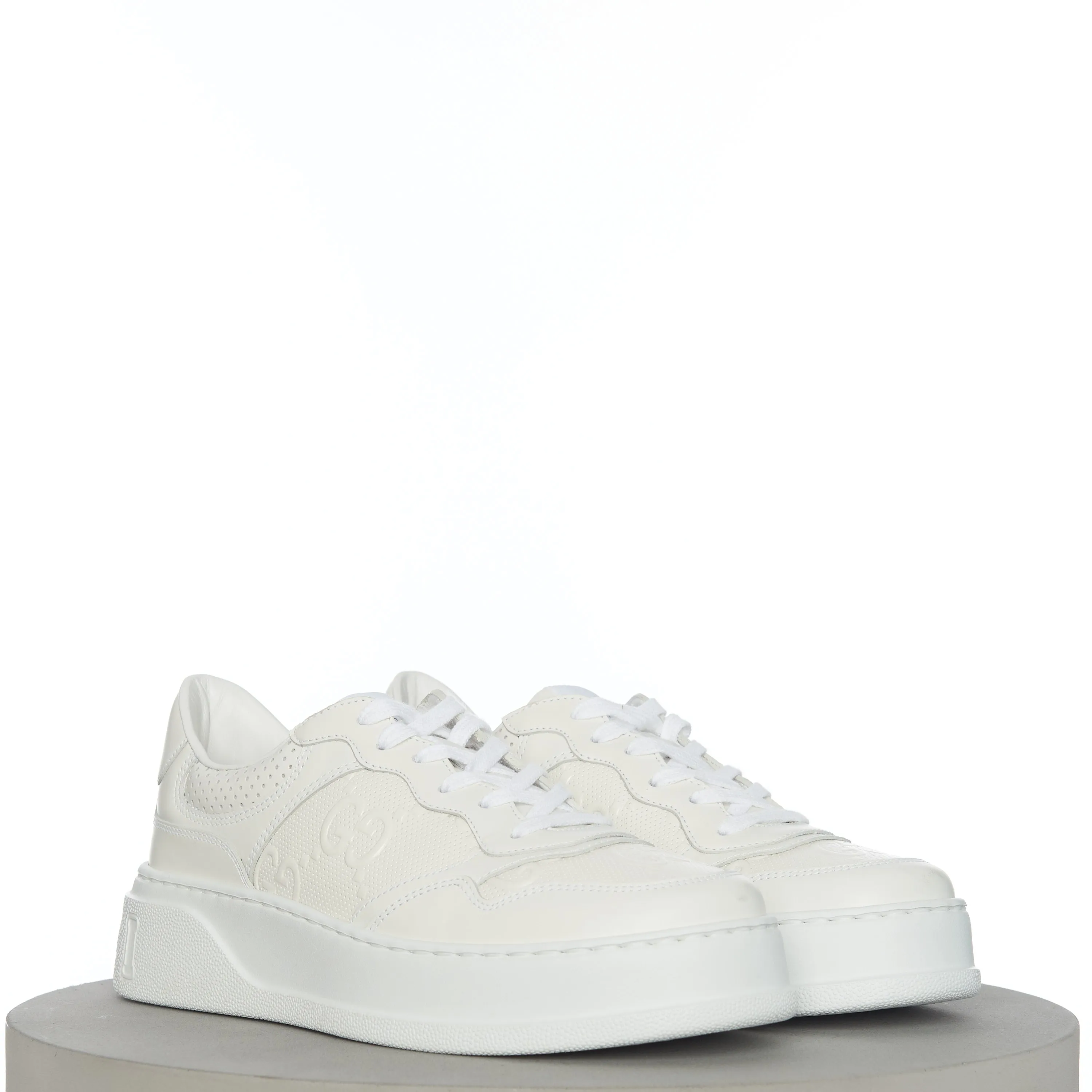 Men's GG Embossed Sneaker In White Leather