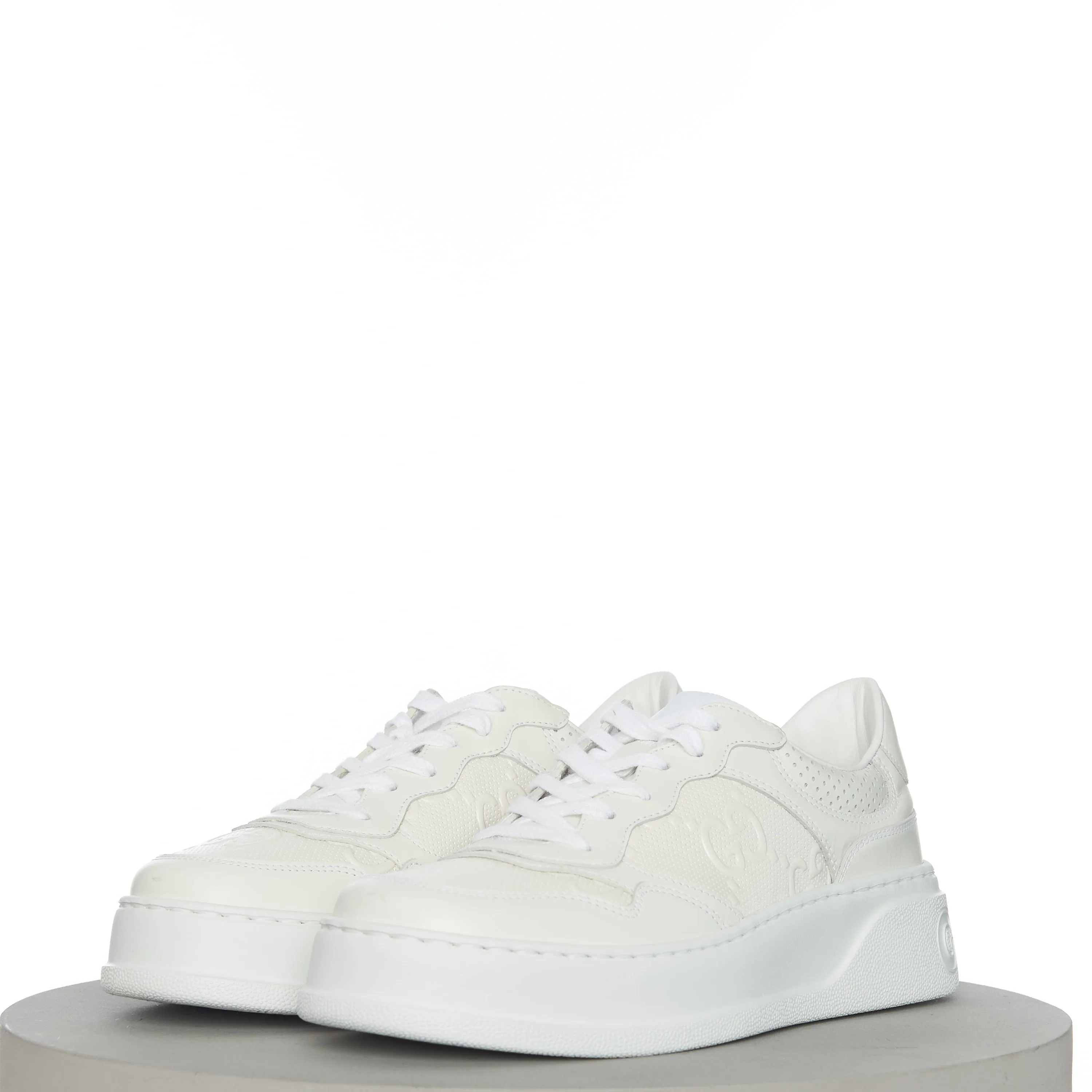 Men's GG Embossed Sneaker In White Leather