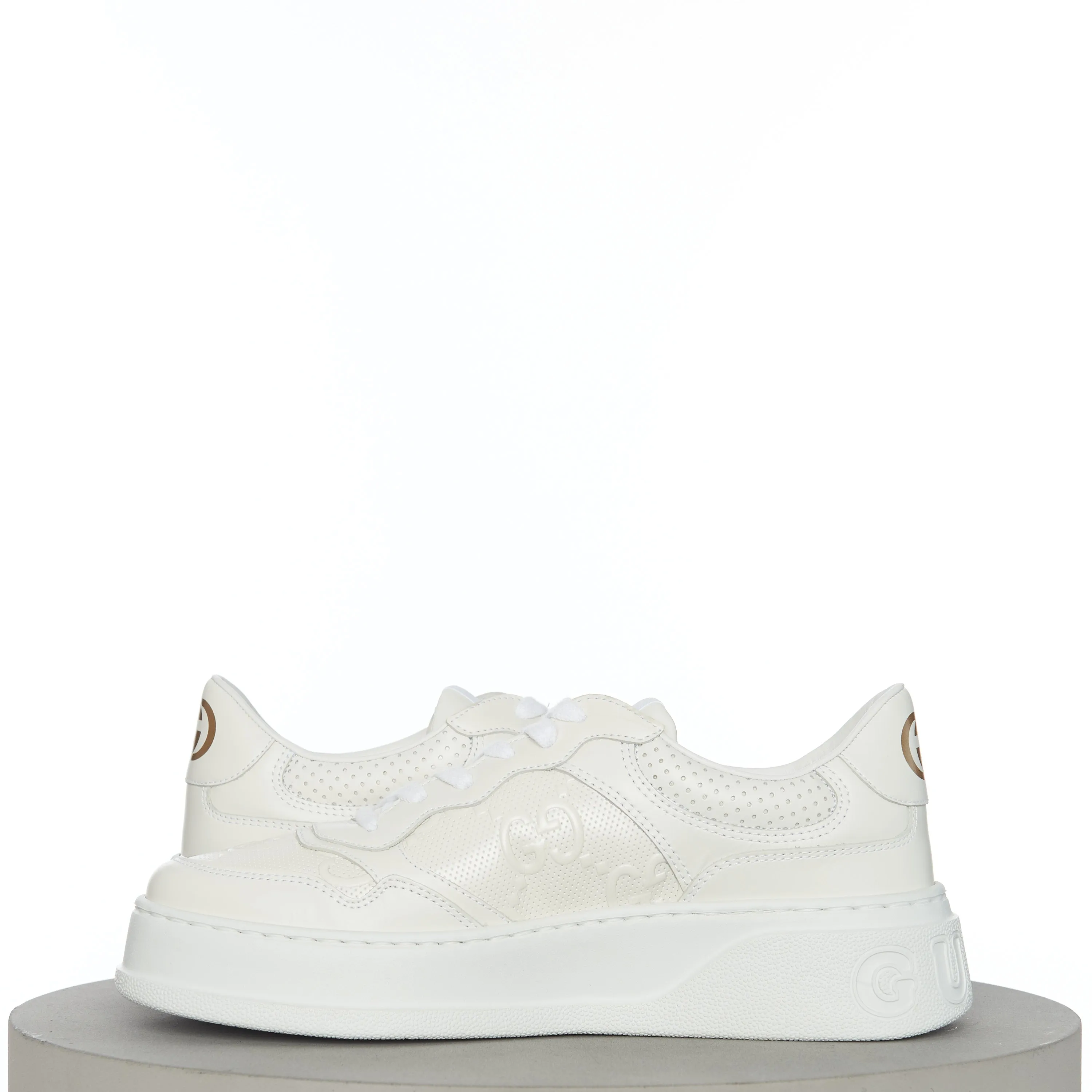 Men's GG Embossed Sneaker In White Leather