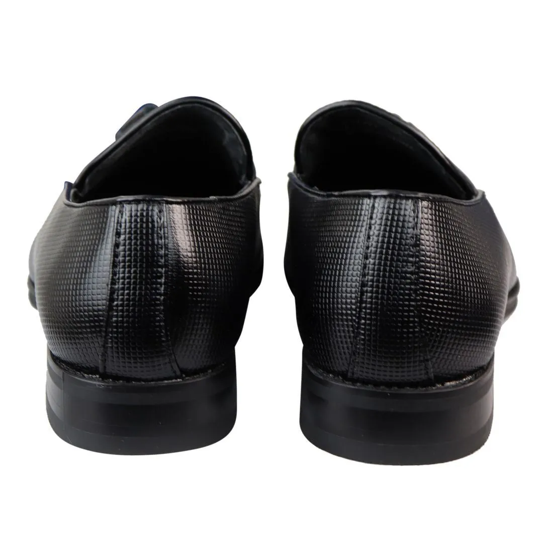 Men's Slip On Black Tassel Loafers Smart Casual Leather