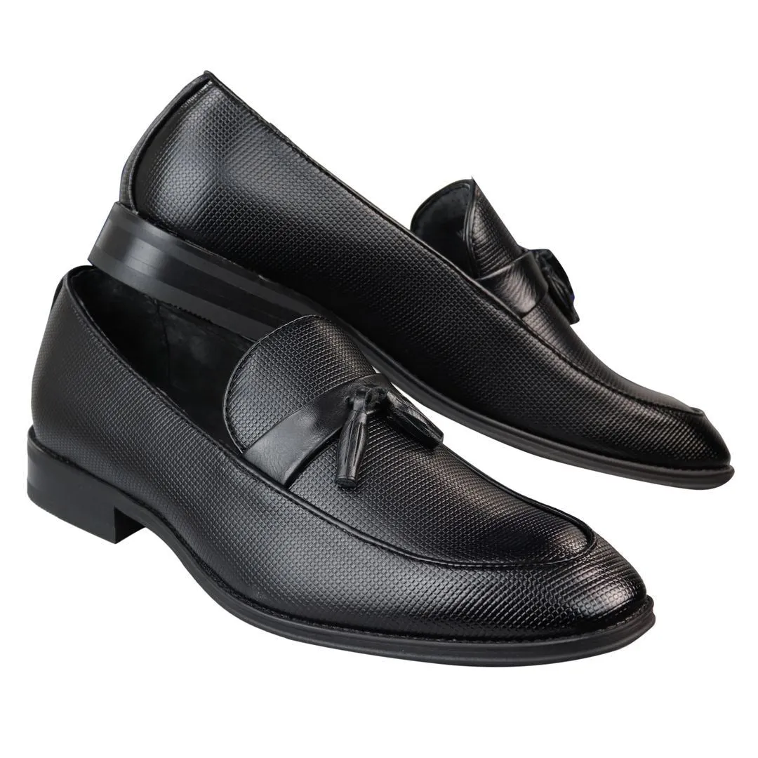 Men's Slip On Black Tassel Loafers Smart Casual Leather