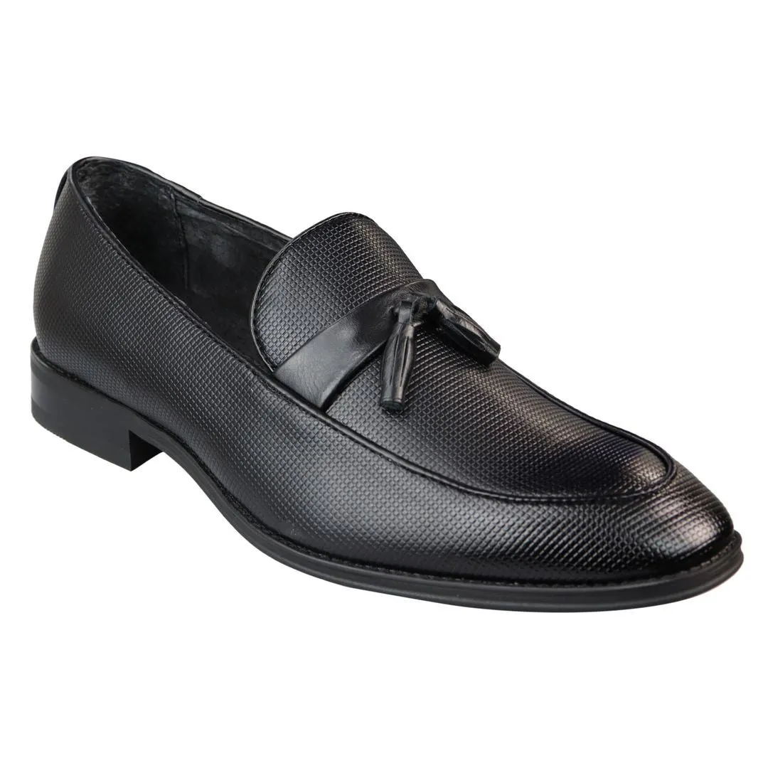 Men's Slip On Black Tassel Loafers Smart Casual Leather