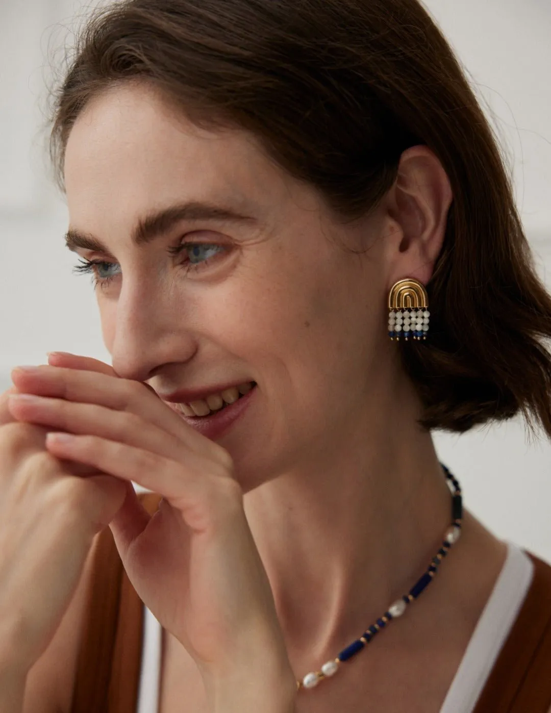 Mother-of-pearl Lapis Lazuli Tassel Earrings