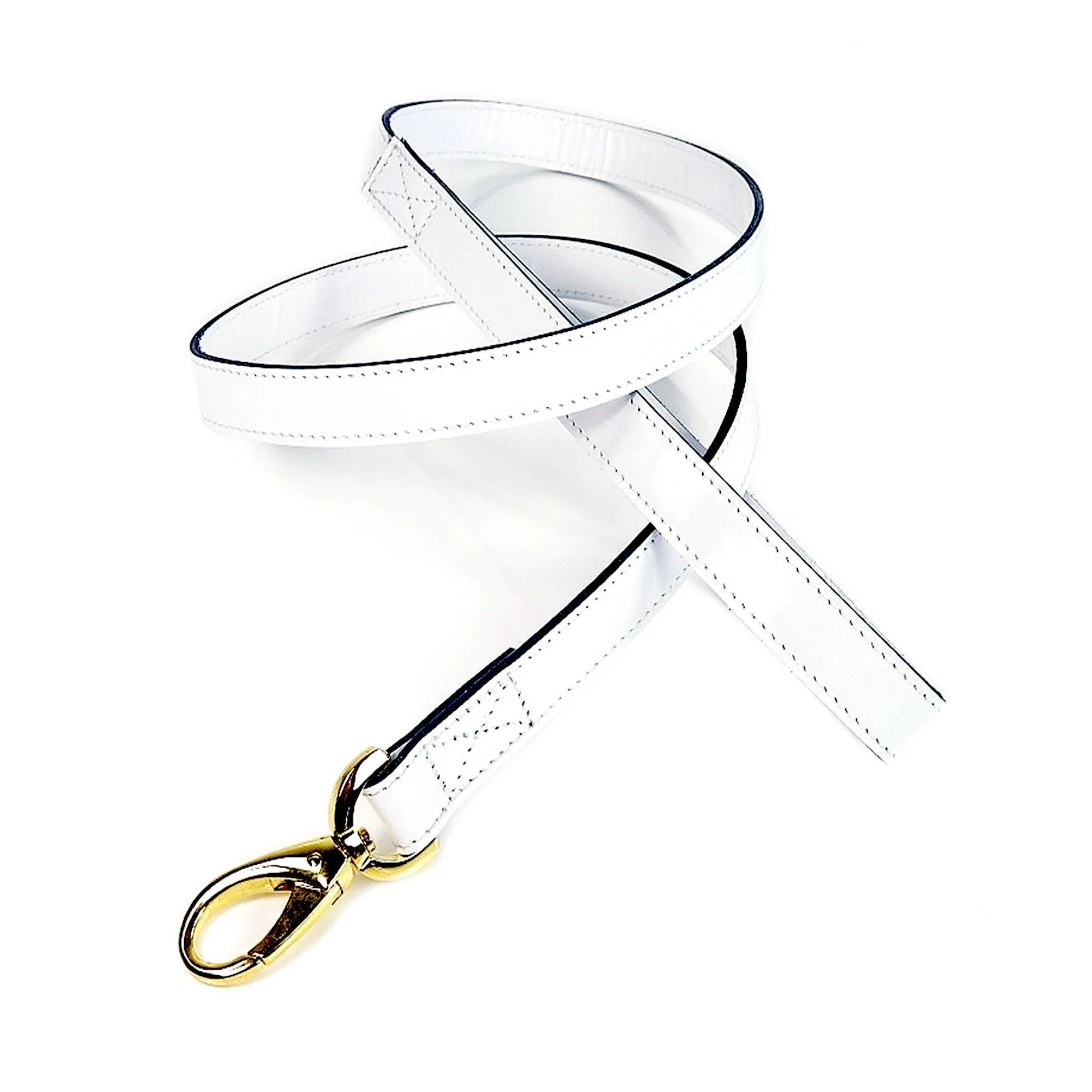 Octagon Dog Leash in White Patent & Gold