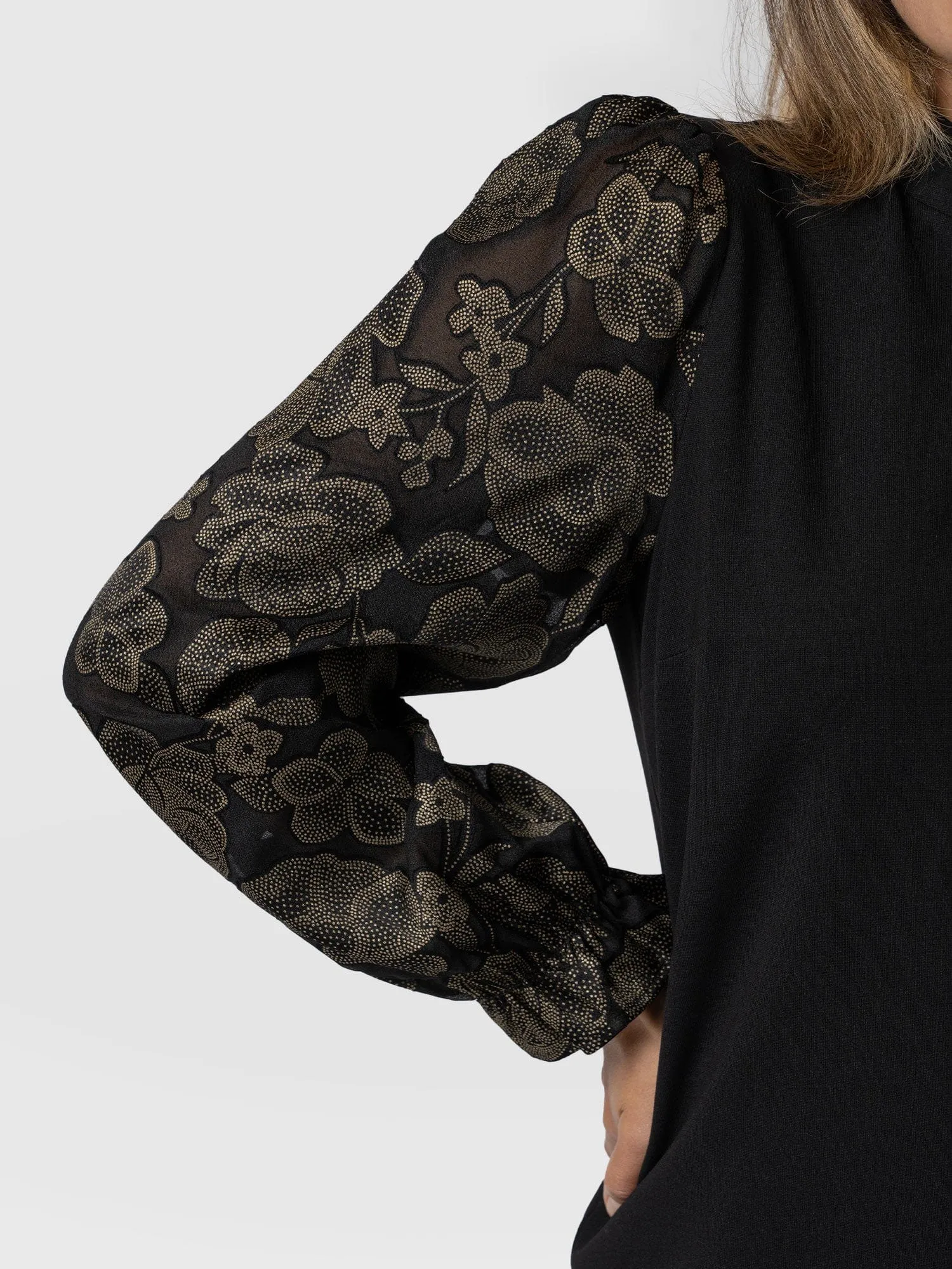 Penny Puff Long Sleeve Top - Black & Gold