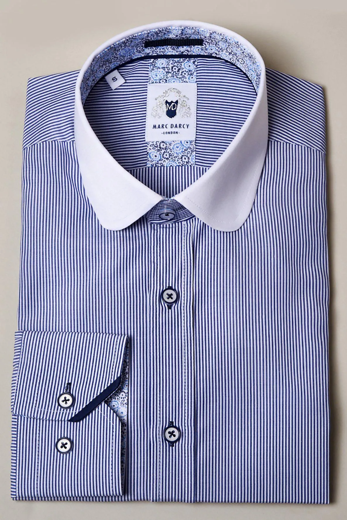 SHELBY - Navy Blue Stripe Penny Collar Shirt