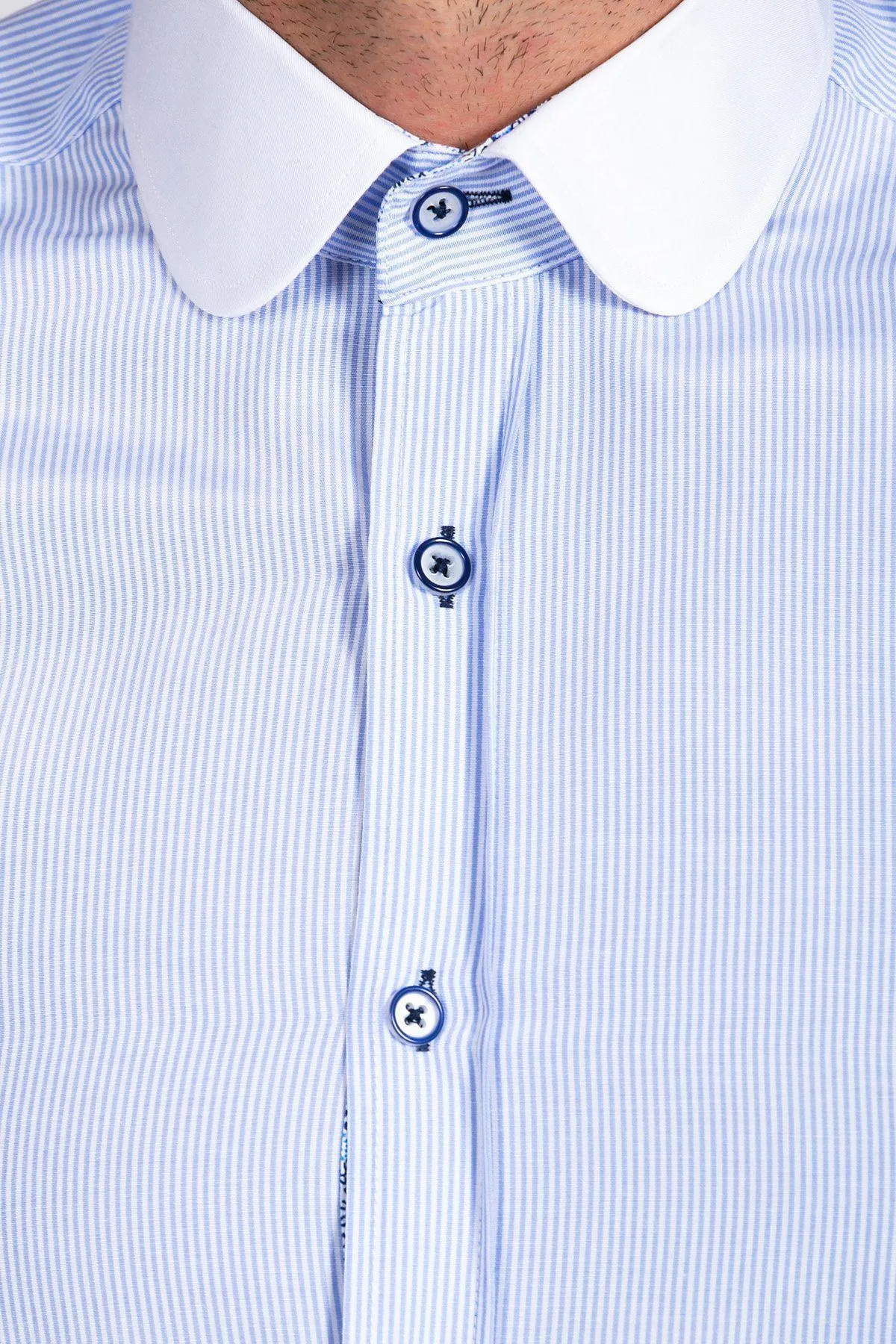 SHELBY - Sky Blue Stripe Penny Collar Shirt