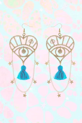 Star Chain Earrings with Turquoise Tassel