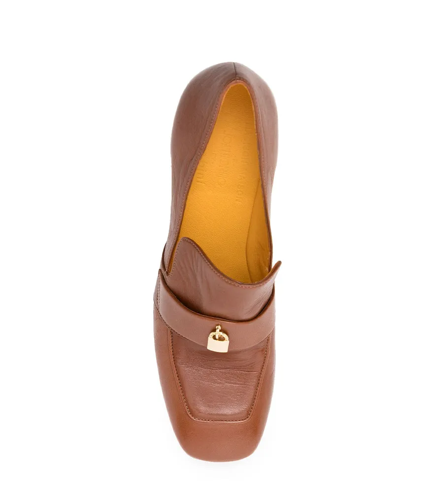 Tan Leather Lock Heel Loafer