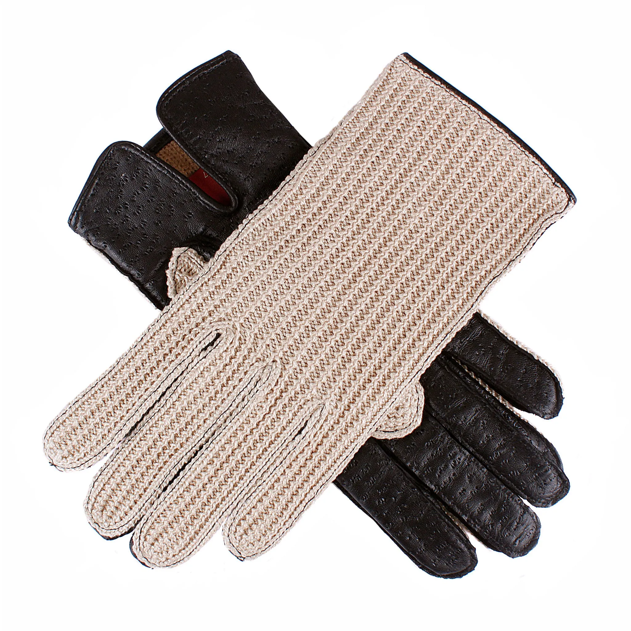 Women's Crochet-Back Lined Imitation Peccary Leather Driving Gloves