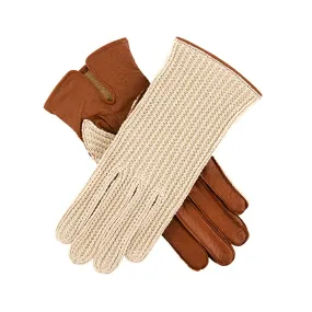 Women's Crochet-Back Lined Imitation Peccary Leather Driving Gloves