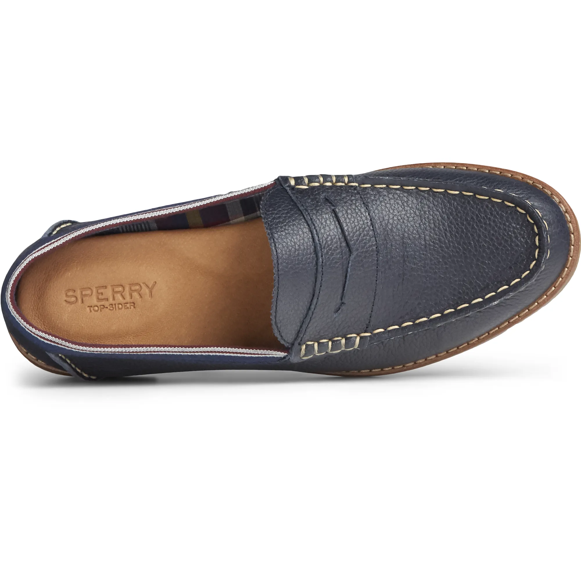 Women's Seaport Penny Tumbled Leather Navy Loafer (STS85433)